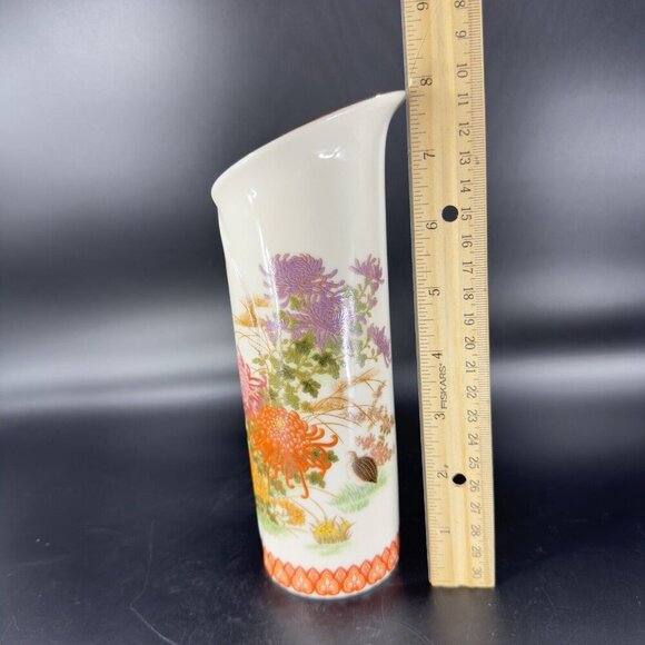 Japanese Porcelain Ceramic Folded Vase Shibata Japan Flower Shaped Vase Painted - Picture 6 of 16